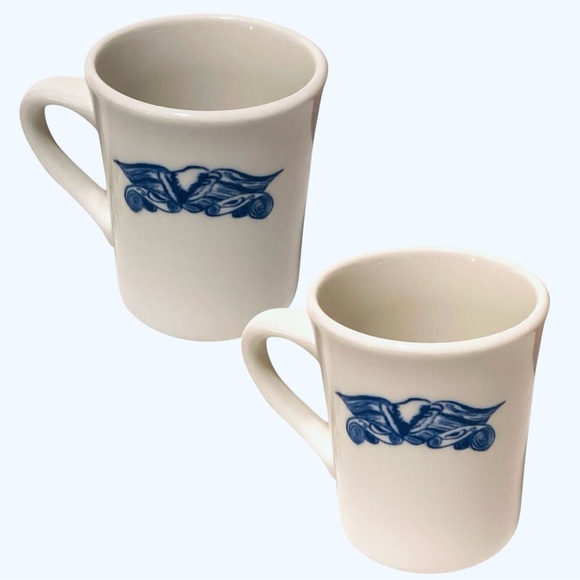 Vintage Syracuse Blue Bald Eagle Restaurant Coffee Mugs Cups Set Of 2 USA - Picture 1 of 3